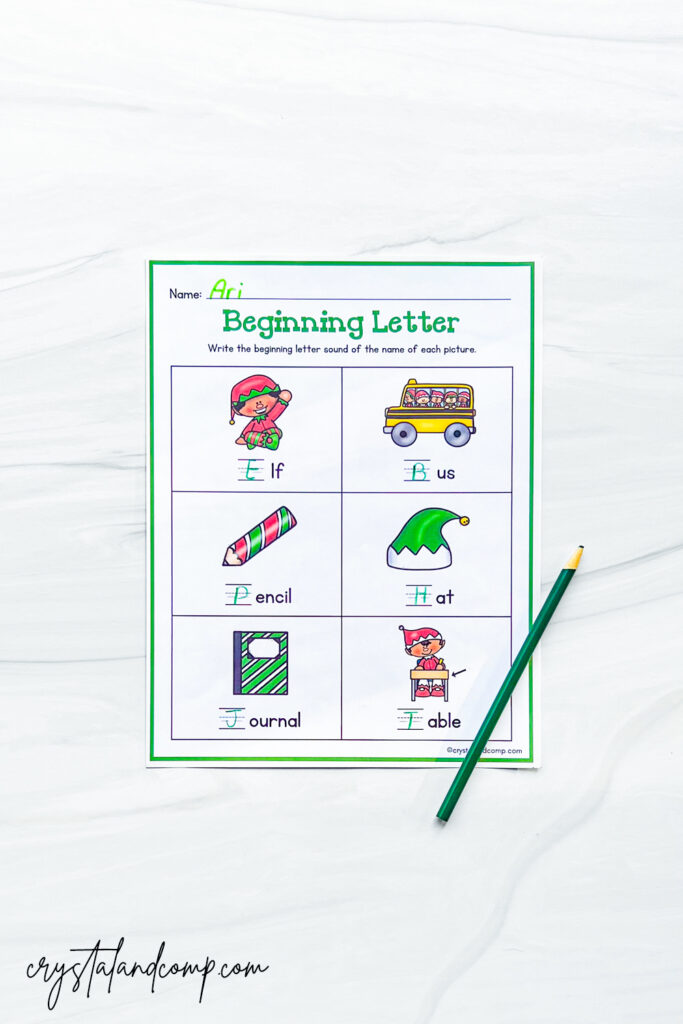 elf beginning letter printable for preschoolers