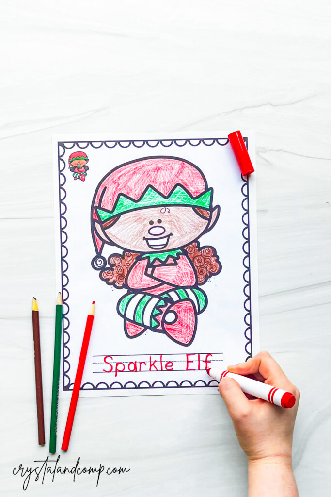 elf coloring handwriting printables
