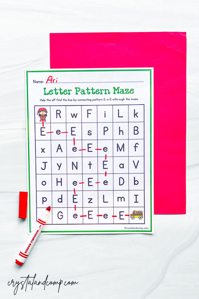 elf letter pattern maze printable