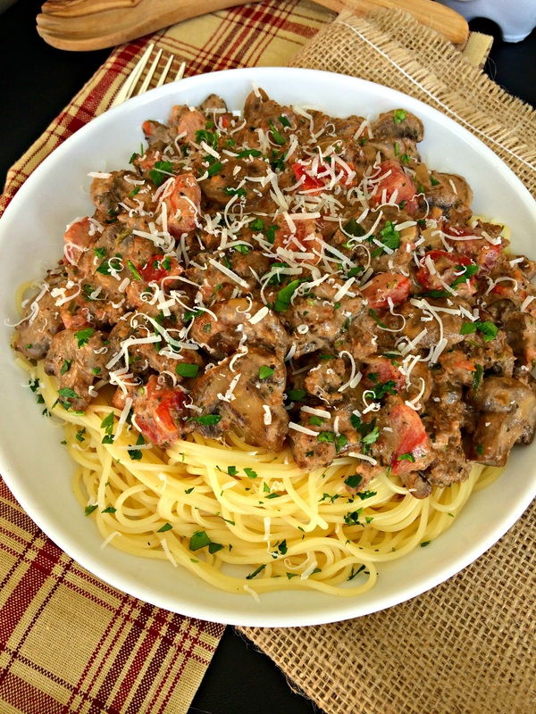 Image for Spaghetti with Creamy Mushroom, Beef, & Balsamic Sauce