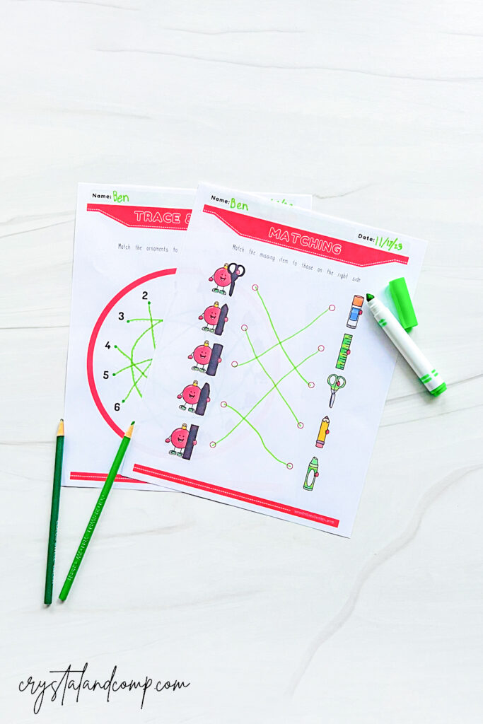 christmas ornament tracing and matching printables