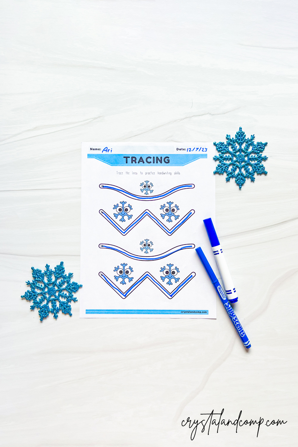 Winter Snowflake Line Tracing Printables