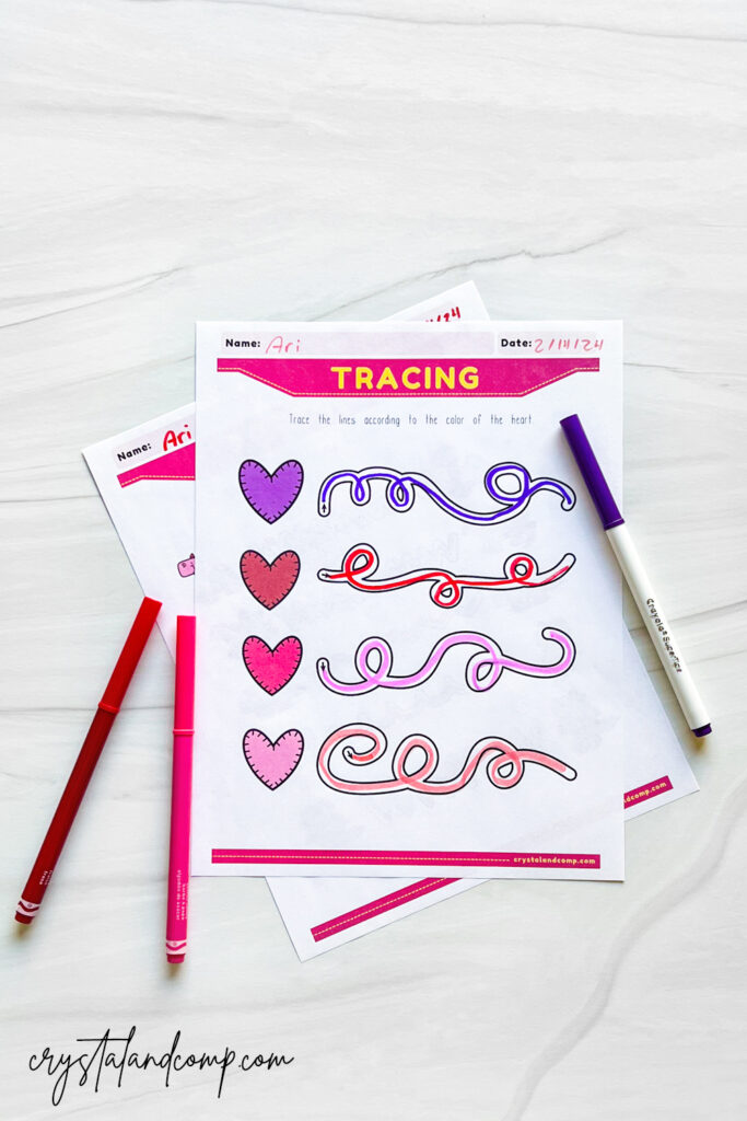 valentine dinosaur tracing and color printables