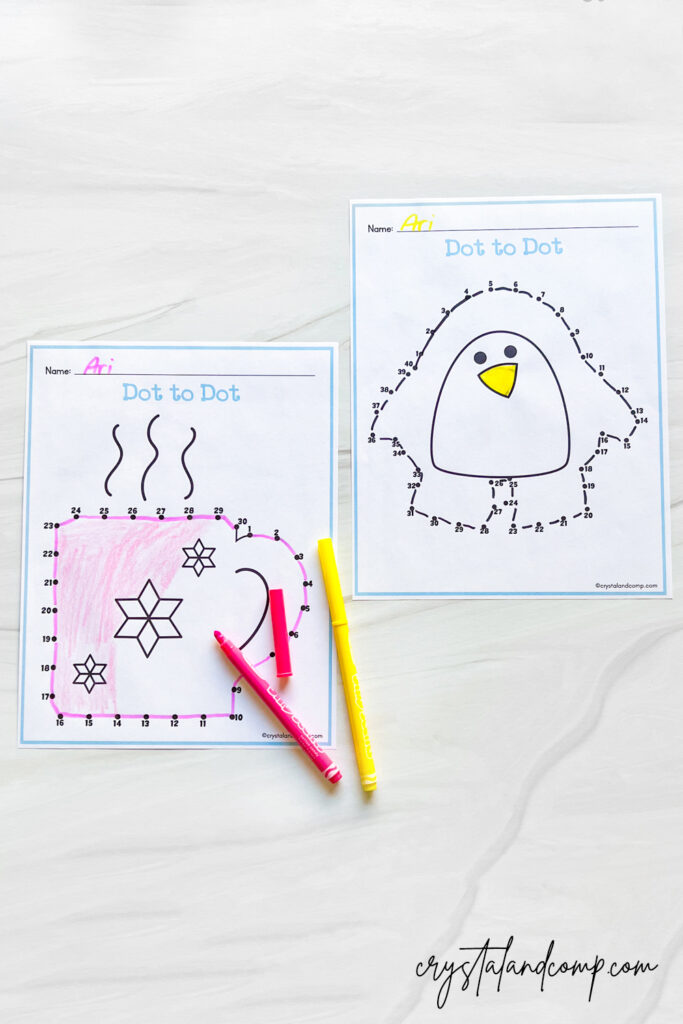 winter dot to dot printables for preschoolers