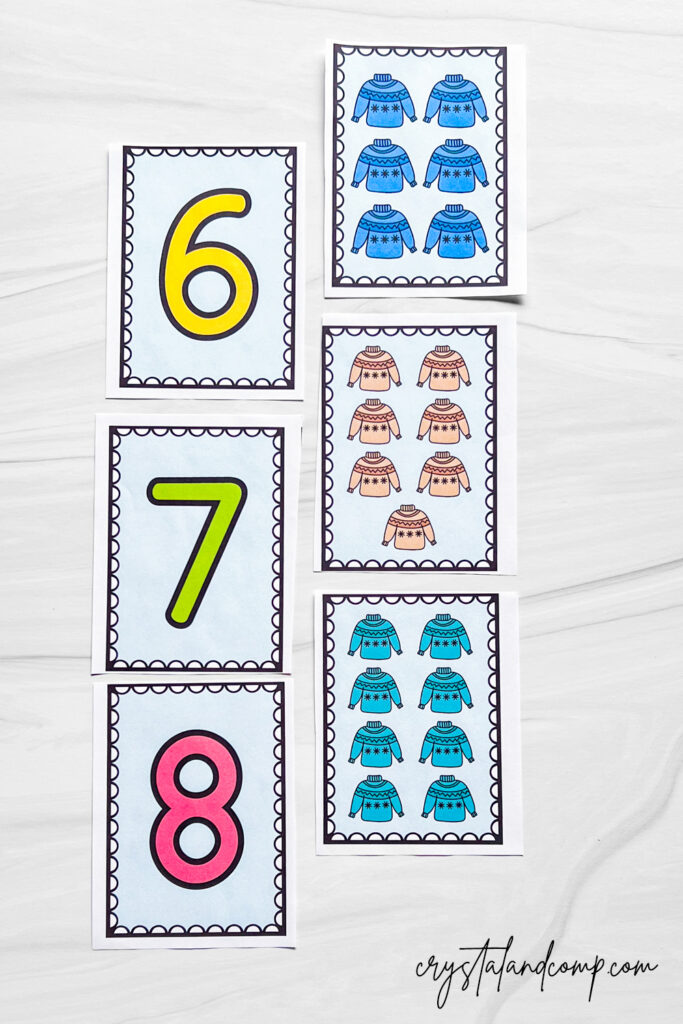 winter sweater matching game with numbers