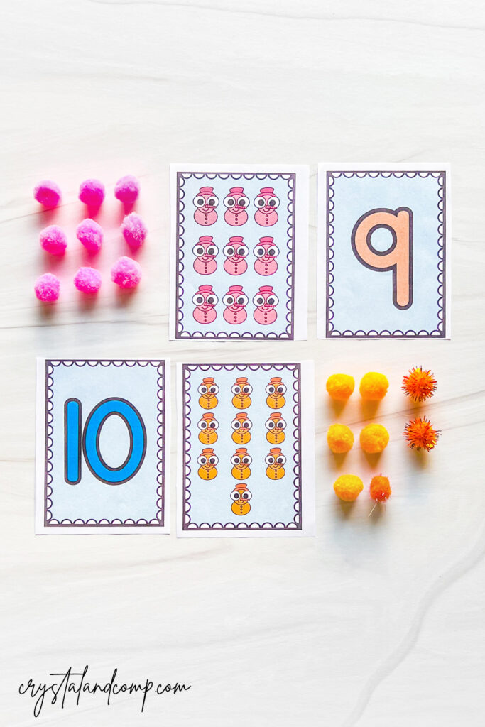 snowman numbers and matching game for preschoolers
