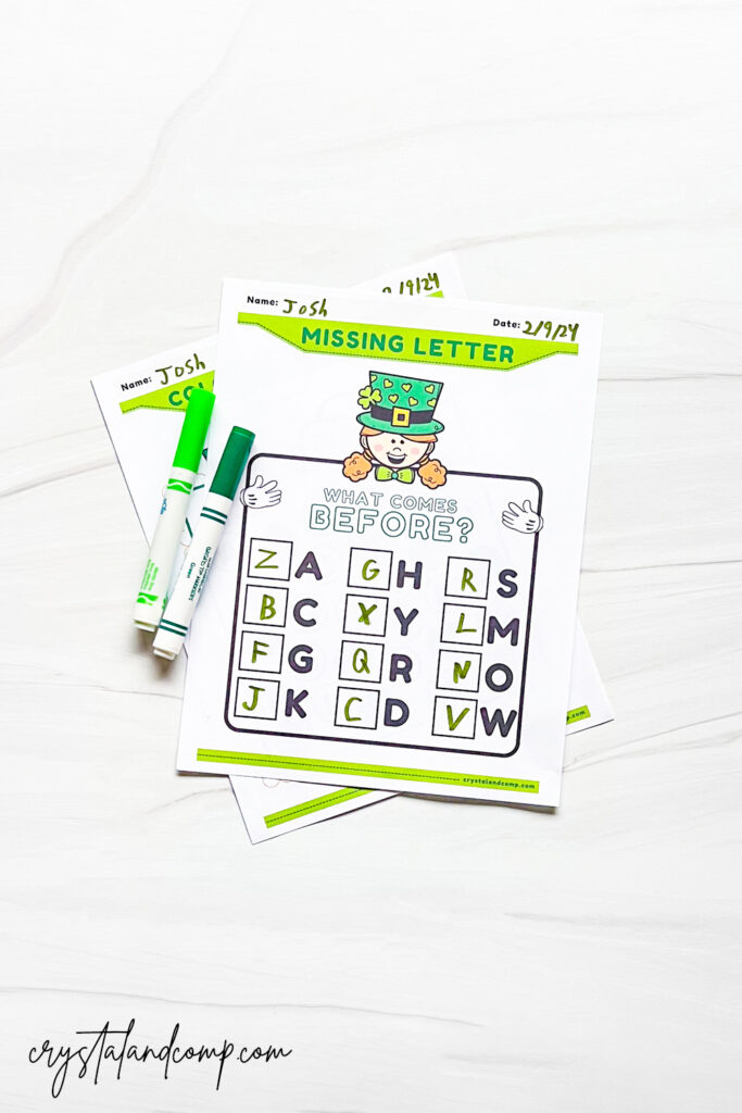 leprechaun missing letter alphabet printables