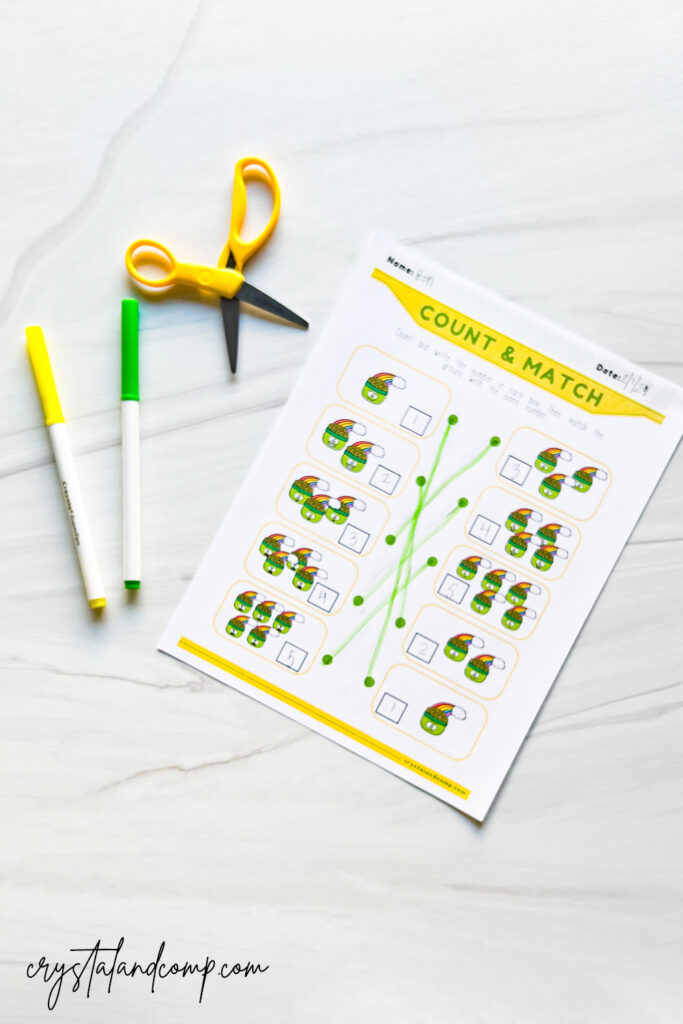 pot of gold matching numbers math printables
