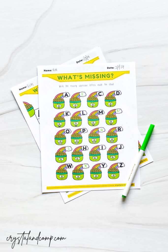 pot of gold uppercase letters alphabet printables