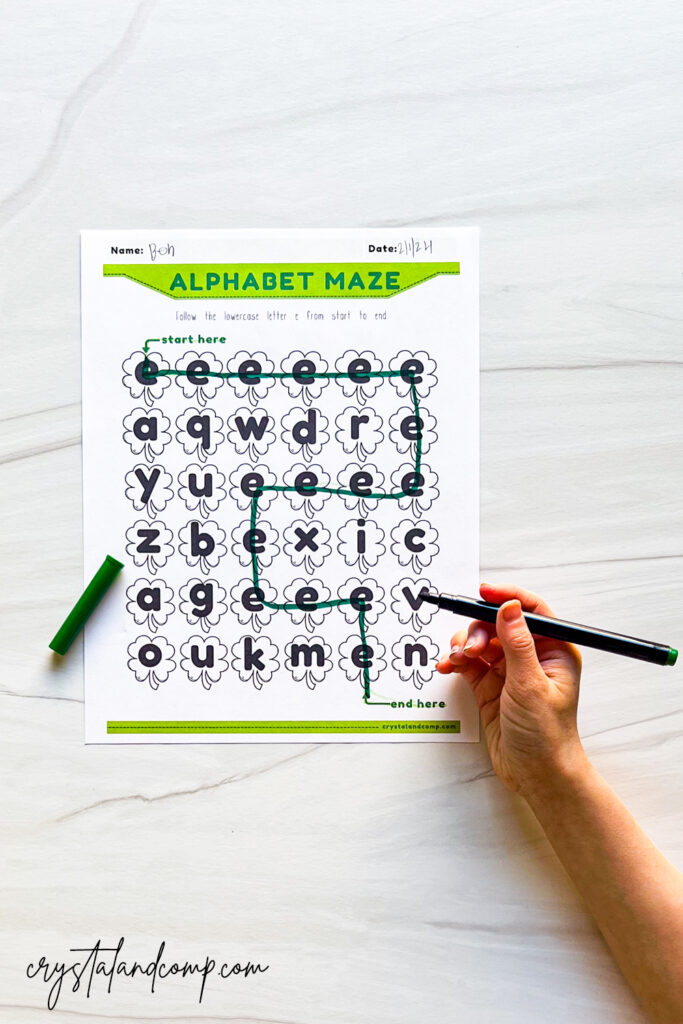 shamrock alphabet maze printables