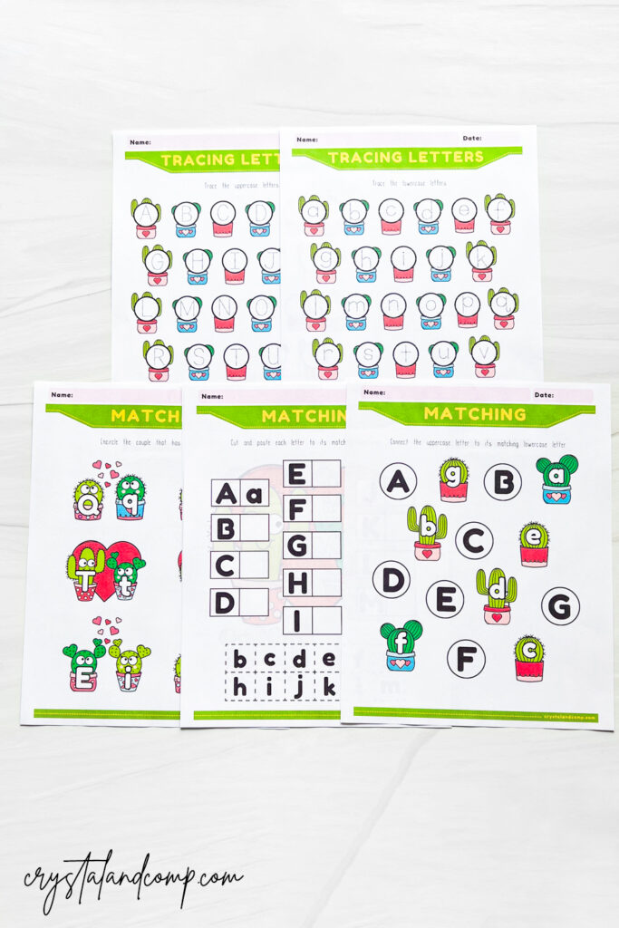 valentine cactus alphabet printables