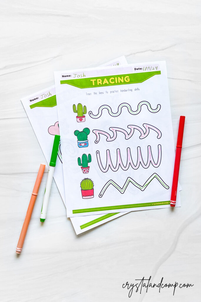 valentine cactus line tracing for handwriting