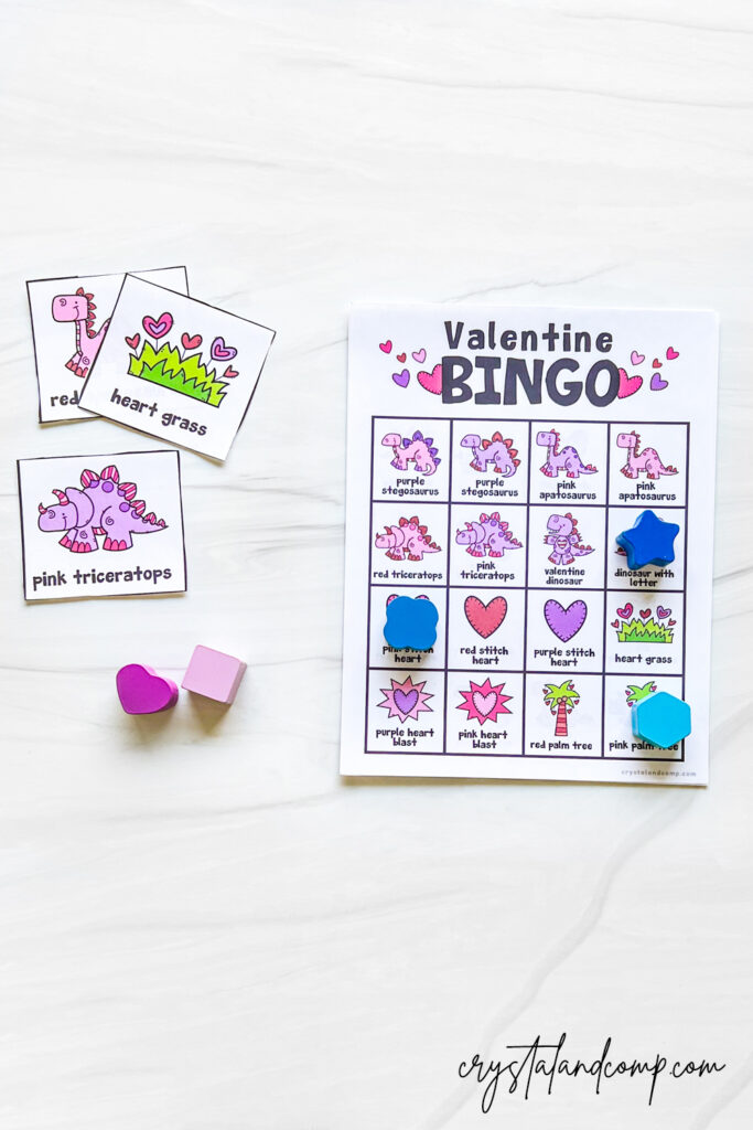 valentine dinosaur bingo game