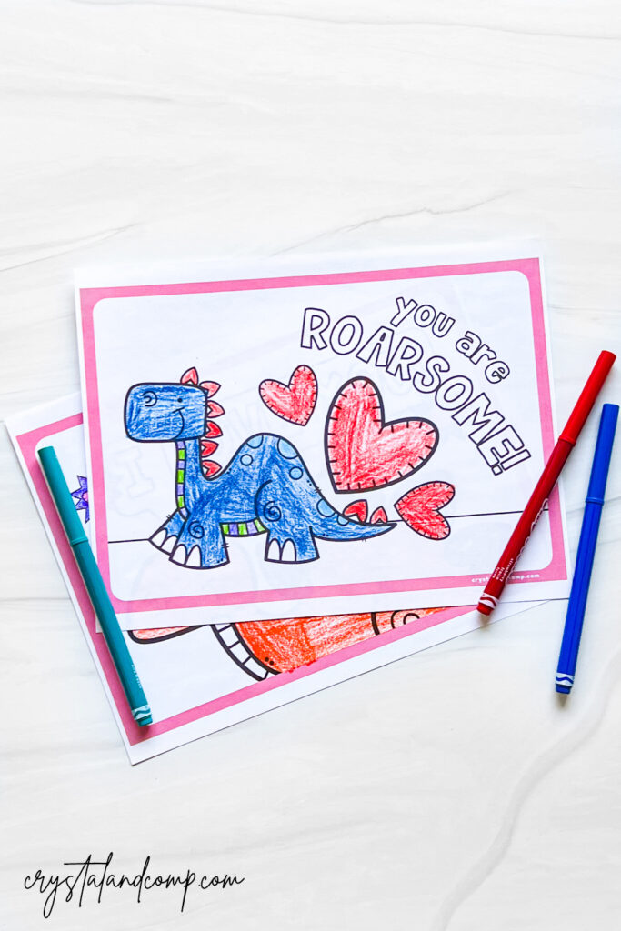 valentine dinosaur hearts coloring pages