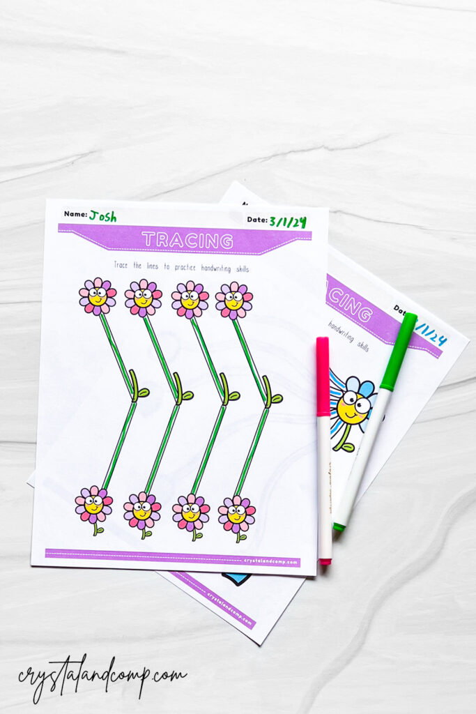flower line tracing printables for preschoolers