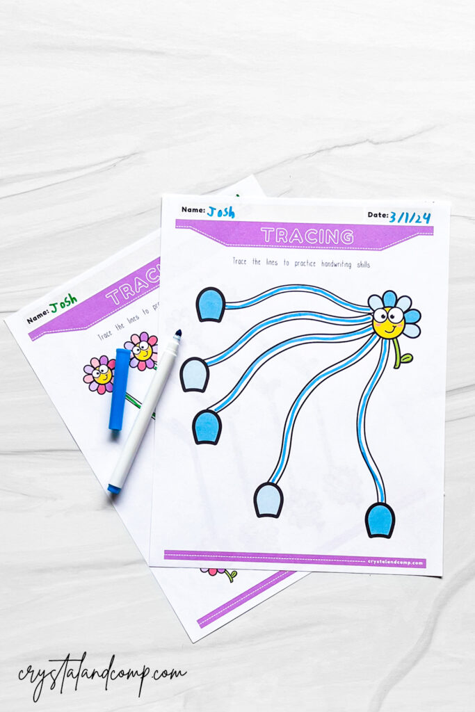 flower trace the lines printables