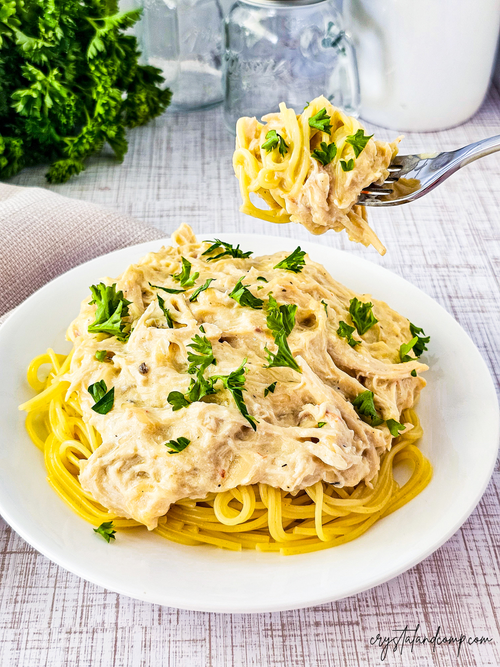 Angel Chicken Pasta Recipe on fork