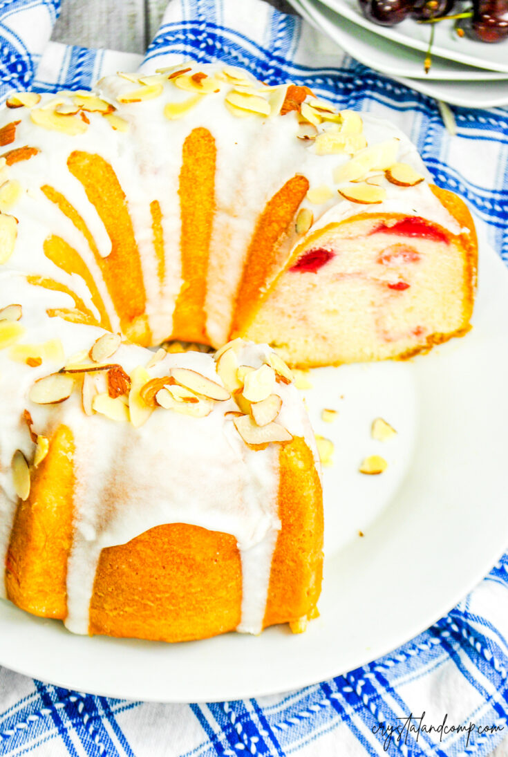 Cherry Almond Bundt Cake Recipe with glaze