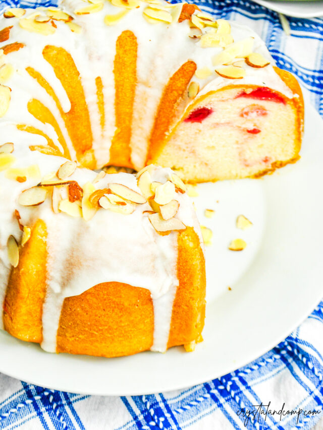 Cherry Almond Bundt Cake Recipe with glaze